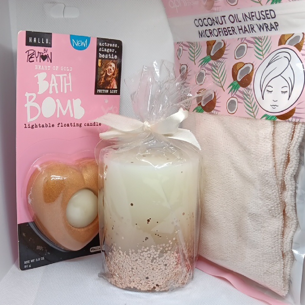 Lot Of 3 Bath Bomb Hair Wrap And Candle Set NIP